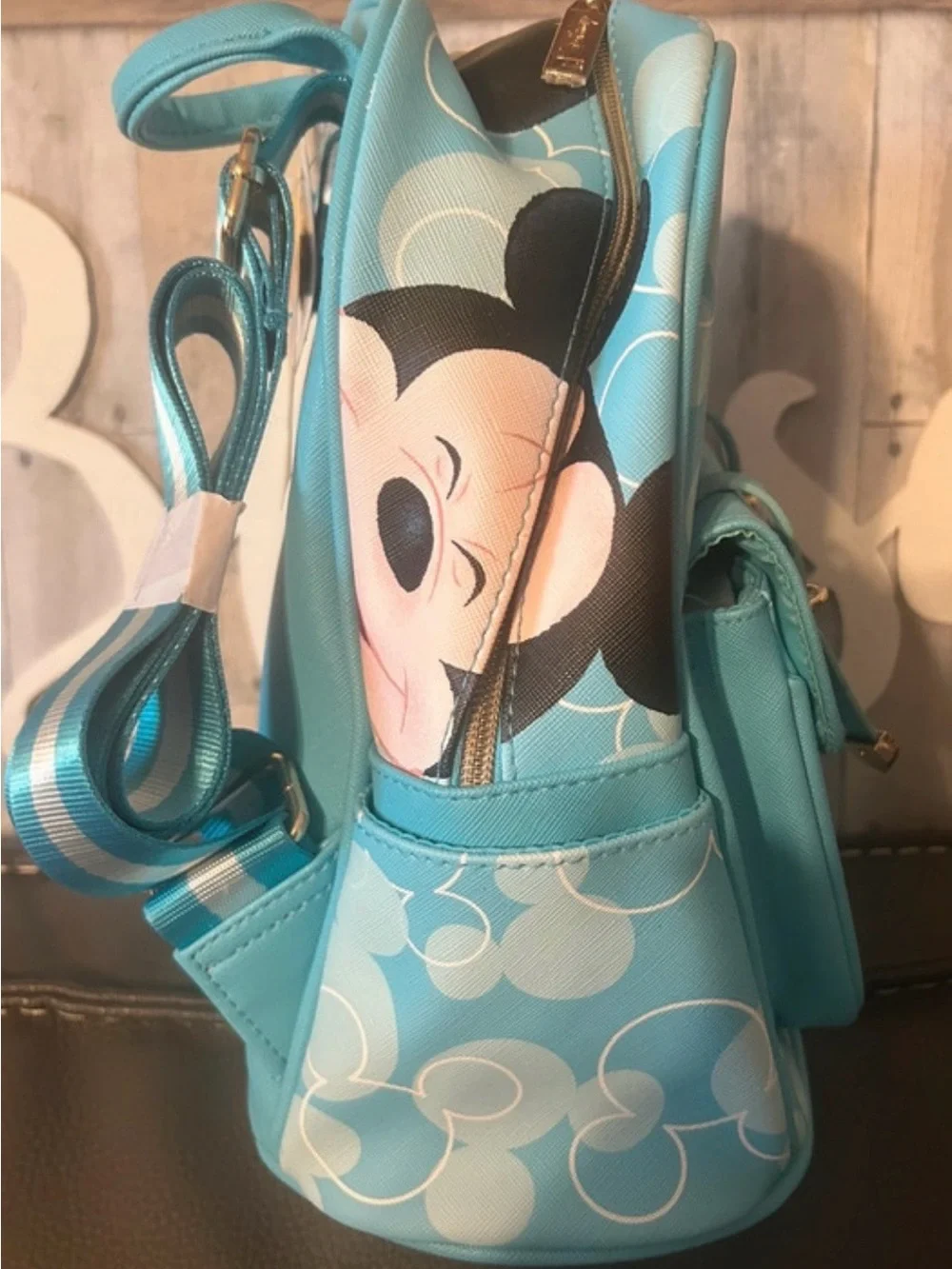 Disney Blue Mickey Mouse Mini Backpack with Gold Accents